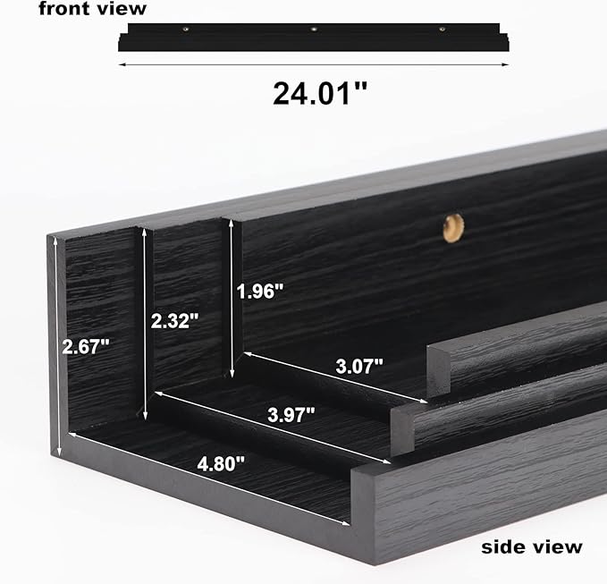 Giftgarden 24 Inch Black Floating Shelves Wall Mounted Woodgrain Picture Ledge Shelf for Storage Bedroom Bathroom Kitchen Living Room Office, Set of 3 Different Sizes-Ruum Studio Home