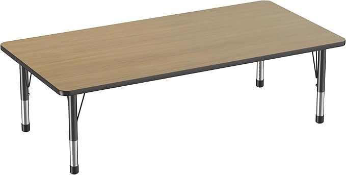 Factory Direct Partners FDP Rectangle (36 x 72 inch) Classroom Table with Adjustable Chunky Toddler Legs (15-24 in); Preschool, Kinder and Daycare Furniture - Pasadena Oak Top/Black Edge and Legs-Ruum Studio Home