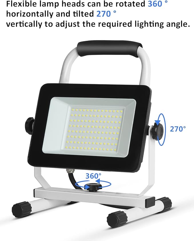 UFOND 6000 Lumen LED Work Light with Stand,60W Waterproof Flood Light, Brightness Switch Adjustable,Super Bright Portable Job Site Worklight with Power Cord for Garage Workshop Car,Outdoor Lighting-Ruum Studio Home