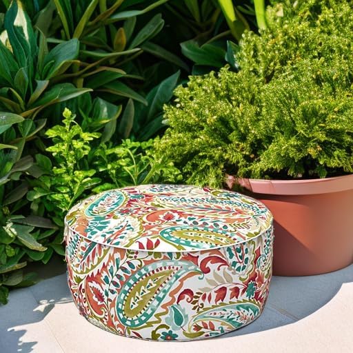 LVTXIII Inflatable Stool Ottoman Footrest with Handle, Decorative Fade-Resistant Foot Stool, Indoor or Outdoor Pouf for Home Patio Garden and Camping Use, D21 x W 21 x H9, Warm Paisley-Ruum Studio Home
