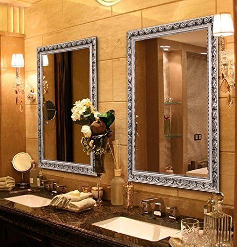 Bathroom Wall Mirror, Decorate Bathroom Mirrors for Wall, Rectangle Modern Bathroom Wall Mounted Mirror Vertical or Horizontal Hanging for Living Room (Silver Frame 32''x24'')-Ruum Studio Home