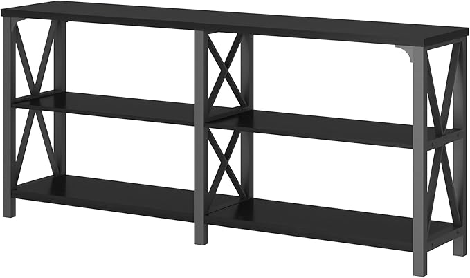 LVB Industrial Entryway Table, Farmhouse Rustic Console Tables Behind Couch, Long Metal Wooden Sofa Table with Storage Shelf, Modern Foyer Hallway Table for Living Room Bedroom, Black Oak, 63 in-Ruum Studio Home