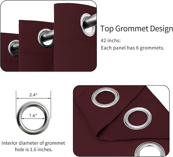 Easy-Going Blackout Curtains for Bedroom, Solid Thermal Insulated Grommet and Noise Reduction Window Drapes, Room Darkening Curtains for Living Room, 2 Panels(42x84 in, Wine)-Ruum Studio Home