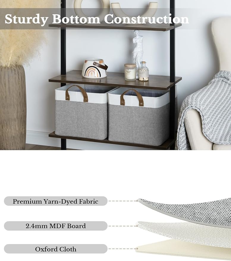 StorageWorks Storage Bins, Fabric Storage Bins for Shelves, Large Storage Baskets with Metal Frame, Closet Baskets and Bins with Handles, Gray and White, 2-Pack-Ruum Studio Home