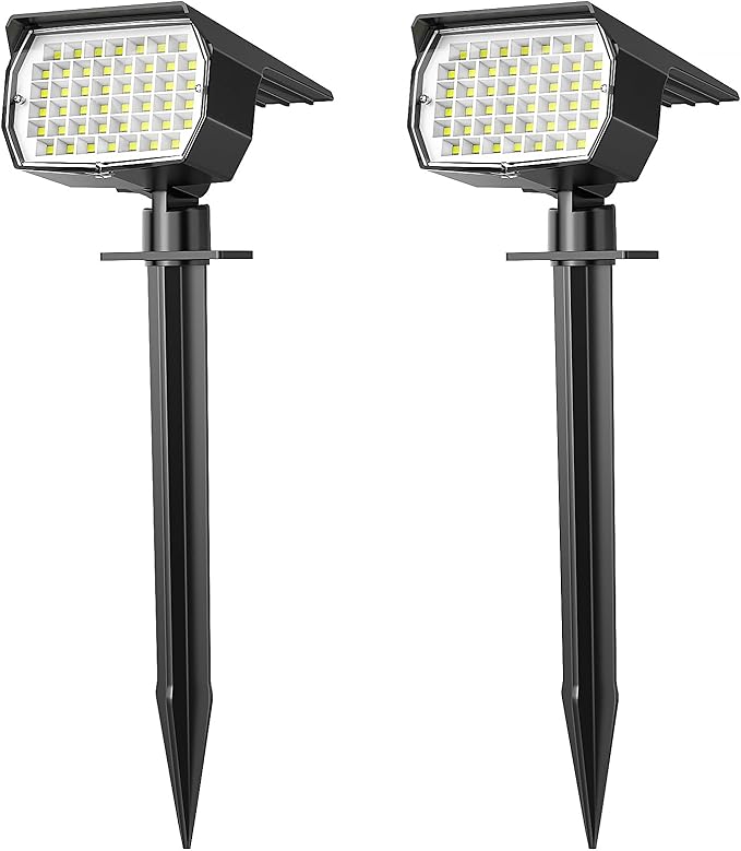 Solar Spot Lights Outdoor Waterproof IP65, 2 Pack Landscape Spotlights with 46 LEDs, 3 Modes Auto On/Off Solar Powered Flood Lights for Outside Pathway, Yard, Garden, Walkway (Cool White)-Ruum Studio Home