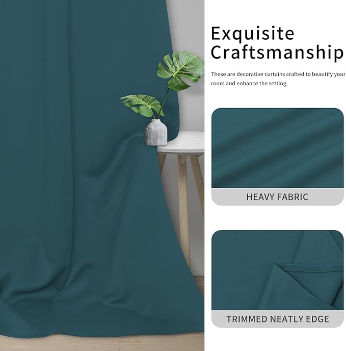 Easy-Going Blackout Curtains for Bedroom, Solid Thermal Insulated Grommet and Noise Reduction Window Drapes, Room Darkening Curtains for Living Room, 2 Panels(42x63 in, Peacock Blue)-Ruum Studio Home