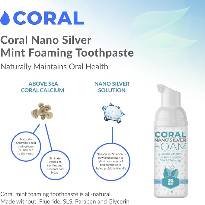 Coral Nano Silver Foaming Toothpaste, Natural Fluoride Free Toothpaste, SLS and Glycerin Free, Cool Mint, 4 Ounce-Ruum Studio Home