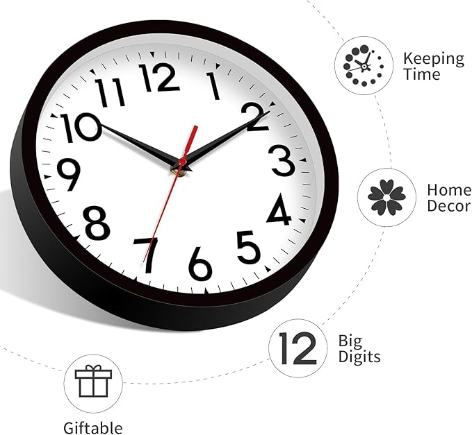 12 Inch Wall Clock Silent Non-Ticking Battery Operated Analog Clock Decorative for Office Kitchen Outdoor Living Room Classroom Bedroom Bathroom School(Black)-Ruum Studio Home