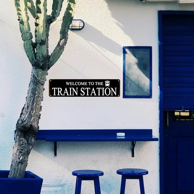 Rustic Train Station Sign Vintage Metal Tin Sign Welcome To The Train Station Signs Train Decor Home Bar Pub Poster Wall Art Decorative 4x16 Inch-Ruum Studio Home