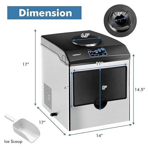 COSTWAY 2 in 1 Countertop Ice Maker Built-in Water Dispenser, 48LBS per Day, S/M/L Size Ice Cube, 5LBS Ice Storage Basket, Fast 6 Mins, Stainless Steel Ice Machine with Extendable Chilled Water Spout-Ruum Studio Home
