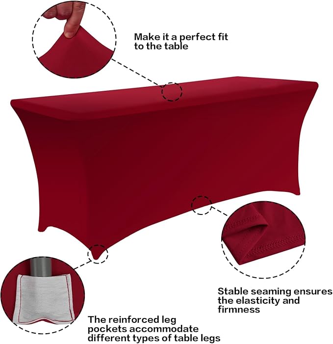 IVAPUPU 6FT Table Cloth for Rectangular Fitted Events Stretch Burgundy Table Covers Washable Cover Spandex Tablecloth Protector for Party, Wedding, Cocktail, Banquet, Festival-Ruum Studio Home