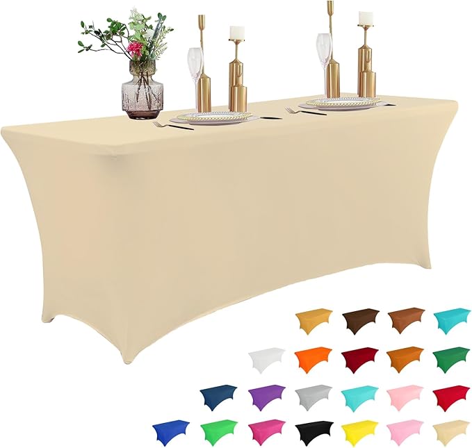 IVAPUPU 4FT Table Cloth for Rectangular Fitted Events Stretch Champagne Table Covers Washable Cover Spandex Tablecloth Protector for Party, Wedding, Cocktail, Banquet, Festival-Ruum Studio Home