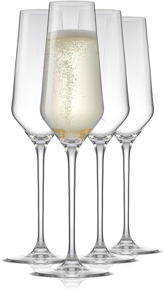 JoyJolt Champagne Glasses Layla Collection, Set of 4 – 6.7 oz Elegant Crystal Stemmed Champagne Flutes for Prosecco, Sparkling Wine, Mimosas, Cocktails, Weddings, Anniversaries, Parties-Ruum Studio Home
