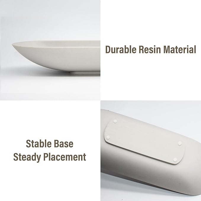 Large Decorative Bowl for Home Decor - Long Dough Bowls with Anti Slip Base for Table Centerpieces - Grey Minimalist Design Dough Decor Bowl for Coffee Table, Dining Table Centerpiece-Ruum Studio Home