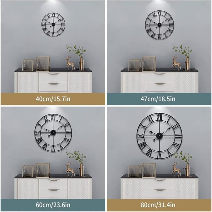 LEIKE 32" Large Modern Wall Clocks,Vintage,Round,Nearly Silent,Little Ticking,Battery Operated,Silver Metal Roman Numerals Clock for Living Room/Bedroom/Kitchen Wall Decor-Ruum Studio Home