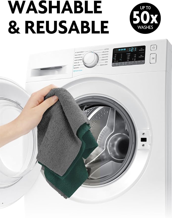 Fantasticlean Microfiber Cleaning Cloth Roll -75 Pack, Tear Away Microfiber Towels, 12" x 12", Reusable, Washable, Scratch Free, Ultra Absorbent Dish Rags for Car, Home, Garage or Shop (Forest Green)-Ruum Studio Home