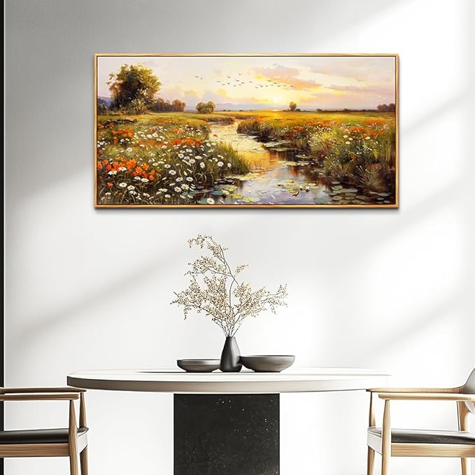 PHAOHUAXM Large Wall Art For Living Room Canvas Wall Decor For Bedroom Watercolour Painting Office Decoration Countryside Sunrise Scenery Wall Picture Ready To Hang Home Decor Wood Framed 20x40 In-Ruum Studio Home