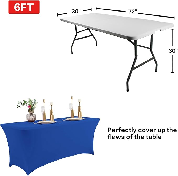 IVAPUPU 2 Pack 8FT Table Cloth for Rectangular Fitted Events Stretch Royal Blue Table Covers Washable Cover Spandex Tablecloth Protector for Party, Wedding, Cocktail, Banquet, Festival-Ruum Studio Home