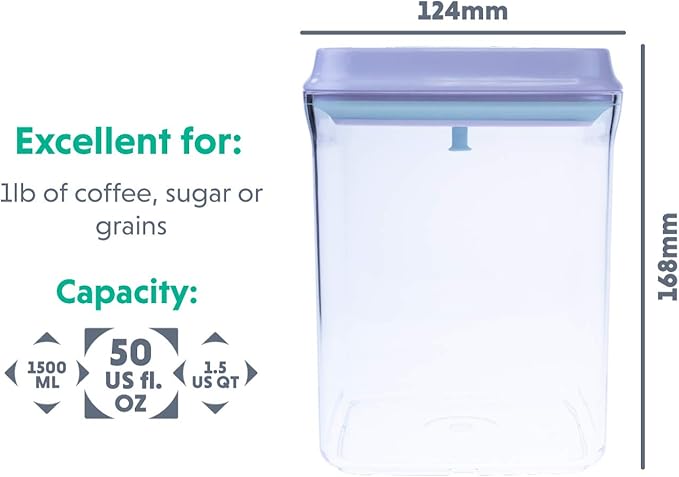 BopTop (1pc - 1500ml) Airtight Food Storage Container – Mechanical Silicone Seal Canister - BPA-Free - 1.5Qt-Ruum Studio Home