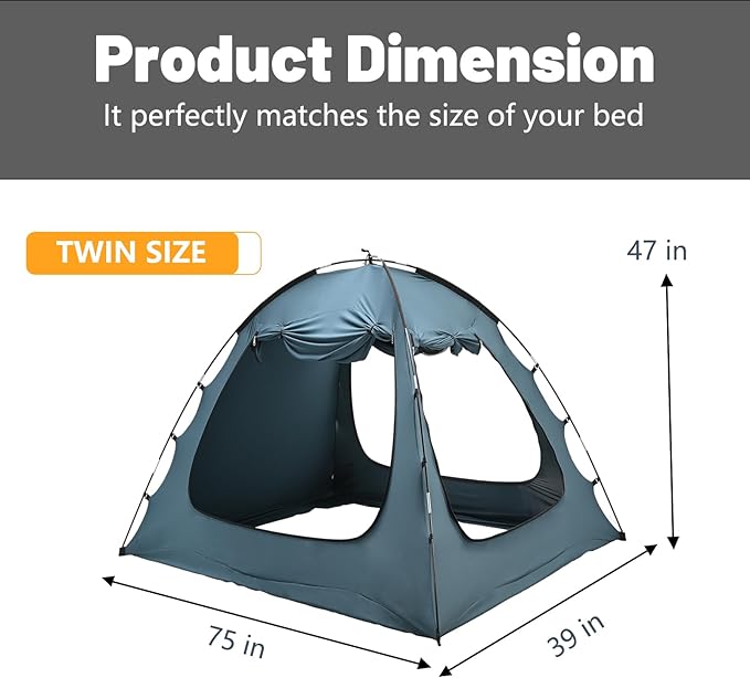 SUNYRISY Bed Tent Twin Size Bed Canopy, Indoor Tent for Adult and Kids, 3 Doors Breathable Portable Dream Tent, 80% Blackout Private Space Sleeping Tents-Ruum Studio Home