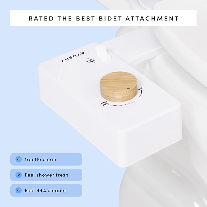 TUSHY Classic 3.0 Bidet Toilet Seat Attachment - A Non-Electric Self Cleaning Water Sprayer with Adjustable Water Pressure Nozzle, Angle Control & Easy Home Installation (White/Gold)-Ruum Studio Home