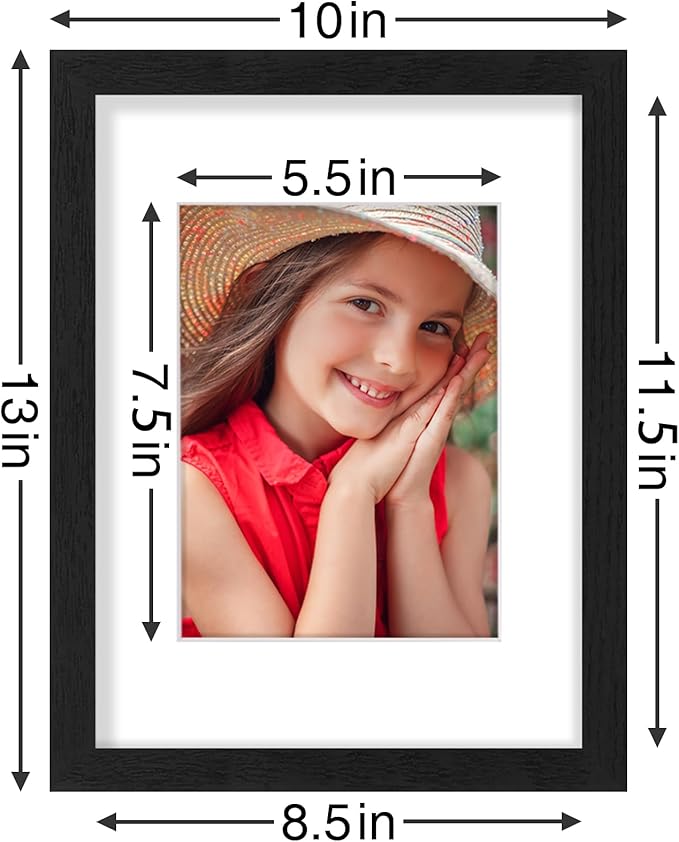 Vittanly 9x12 Picture Frames Set of 9, Shatter Resistant Plexiglass, Display 6x8 Pictures with Mat or 9x12 without Mat, Photo Frames for Wall or Tabletop, Engineered Wood, Black-Ruum Studio Home