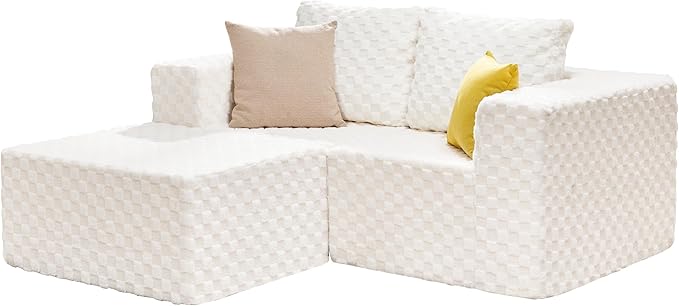 Hobestluk Modular Sectional Sofa Memory Foam Couch L Shape Sofa for Living Room Loveseat with Chaise Lounge Cloud Couch with Removable Cover (Plush White, Loveseat with Chaise)-Ruum Studio Home
