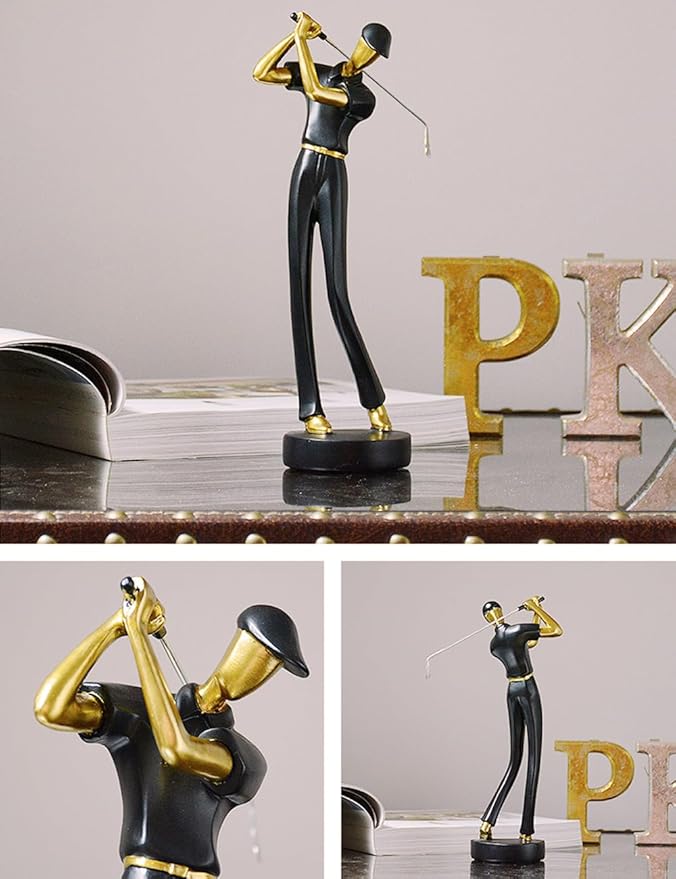 HAUCOZE Golf Figurine Statue Golfer Decoration Arts Home Decor Sculpture Polyresin Black 9.6 inch-Ruum Studio Home