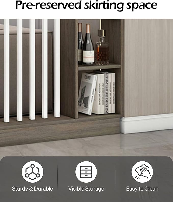 Wall Room Divider, Storage Cabinet Storage Display with Shelves, Modern Freestanding Wood Room Divider Screen, Wall Privacy Screens for Home Decorative (Grey Oak+White,47" L x 9.5" W x 79.5" H)-Ruum Studio Home