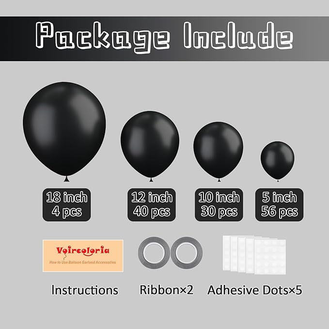 130pcs Black Balloons Different Sizes 18" 12" 10" 5" Party Latex Balloons for Birthday Graduation Baby Shower Anniversary New Year Holiday Party Decorations-Ruum Studio Home