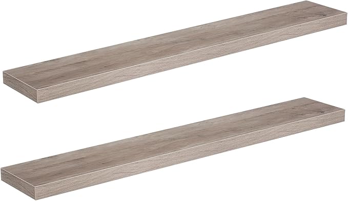 HOOBRO Floating Shelves for Wall, Wall Mounted Shelf Set of 2, 47.2" Hanging Shelf with Invisible Brackets, for Wall in Bathroom, Bedroom, Toilet, Kitchen, Living Room, Office, Greige BG120BJP201-Ruum Studio Home