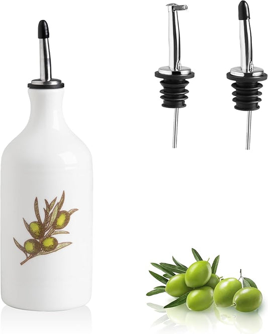 Sweejar Porcelain Olive Oil Dispenser Bottle, Opaque Oil Cruet Protects Oil to Reduce Oxidation, Suitable for Storage of Oil, Vinegar, Soy Sauce and Other Liquids, Pack of 1, 15.5 Oz (Olive Leaf)-Ruum Studio Home