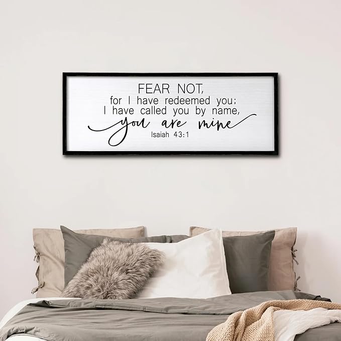 Fear Not for I Have Redeemed You Sign Framed Wall Art, 40''×15'' Rustic Religious Christian Isaiah 43:1 Bible Verse Sign, Horizontal Holy Inspirational Catholic Scripture Decor-Ruum Studio Home