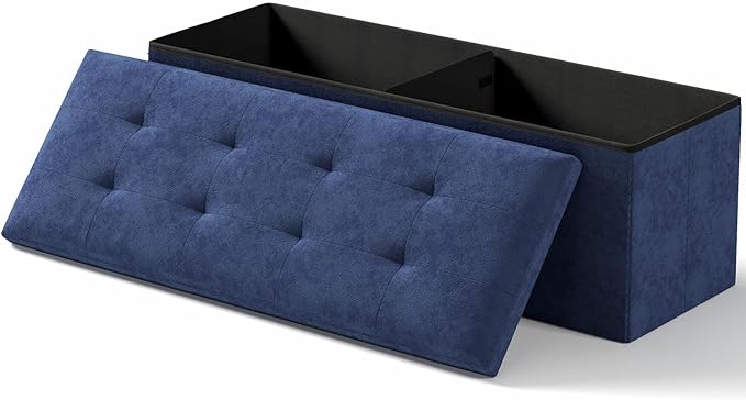 Storage Ottoman Bench, Folding Ottoman Foot Rest, End of Bed Bench,Storage Chest, for Living Room, Bedroom, Hallway, Entryway, Holds up to 700 lb (Navy BLUE1, 43")-Ruum Studio Home