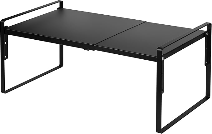 Nxconsu Cabinet Shelf Expandable Height Adjustable Shelf Organizer Riser for Kitchen Cabinet Pantry Cupboard Under Sink Countertop Organization Storage Space Saver Stackable Heavy Duty Metal Black XXL-Ruum Studio Home
