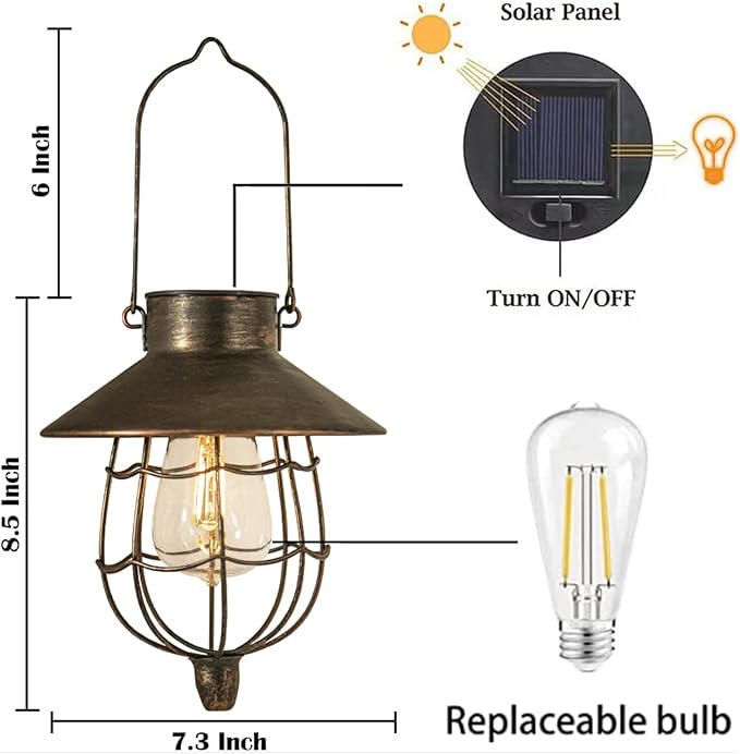 YAKii 6 Pack Solar Lantern Hanging Waterproof Outdoor Metal Solar Lamp with Warm White Light Decorate for Yard Garden Pathway Patio Porch (Antique Copper)-Ruum Studio Home