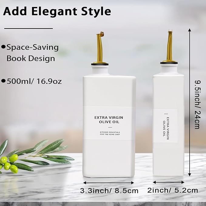Olive Oil Dispenser Bottle for Kitchen, 16.9oz Soy Sauce Dispenser, UV Protected Oil&Vinegar Cruet Set, Soy Sauce Dispenser (White, Set of 2)-Ruum Studio Home
