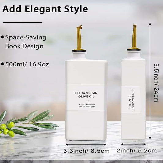 Olive Oil Dispenser Bottle for Kitchen, 16.9oz Soy Sauce Dispenser, UV Protected Oil&Vinegar Cruet Set, Soy Sauce Dispenser (White, Set of 2)