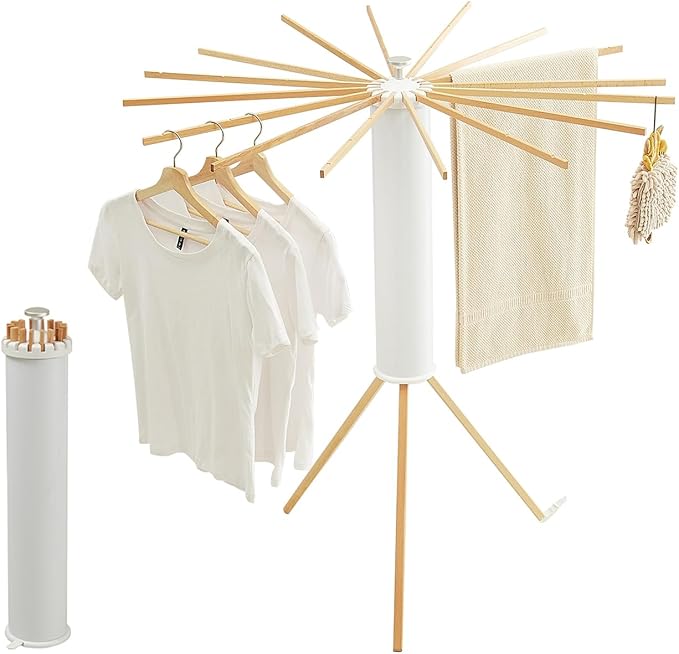 JOOM Tripod Clothes Drying Rack, Garment Rack Portable and Foldable Space Saving Laundry Drying Rack - Drying Rack Clothing Floor Folding Balcony Bedroom Household Wooden-Ruum Studio Home
