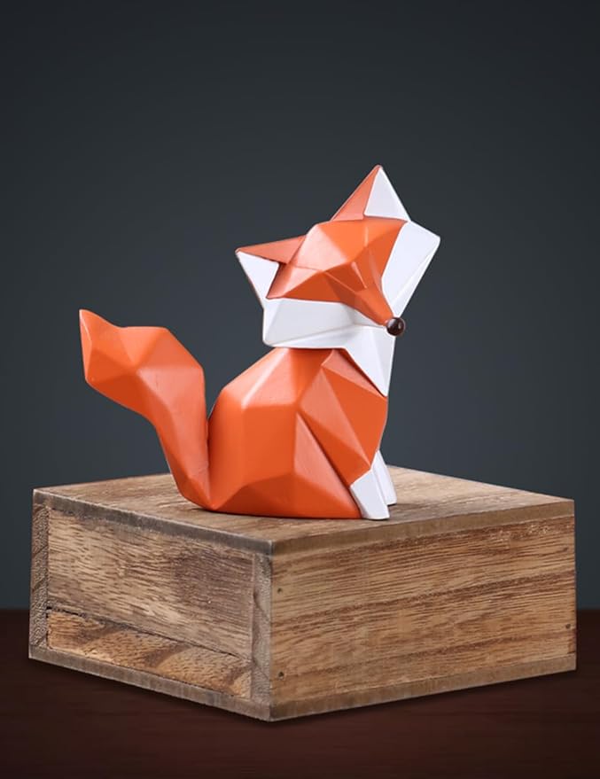 HAUCOZE Fox Figurine Gifts Geometric Sculpture Decor Animal Gifts Statue Polyresin Arts 4.0 inch-Ruum Studio Home