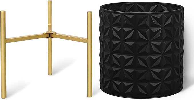 ARNIS Modern Planter Pots, Set of 2 Large Planters with Stand, Decorative Planters, Metal Pots with Drainage Holes for Living Room, Office, Garden or Balcony, 10.5 &12.25 Inch, Matte Black-Ruum Studio Home