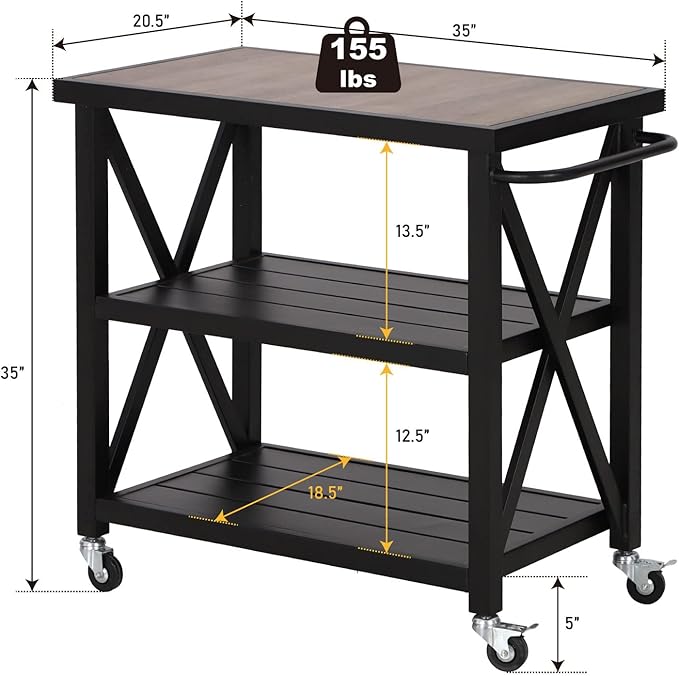 PHI VILLA Outdoor Grill Table, Elegant Grill Cart with Ceramic Wood Grain Table Top, Serving Cart with Shelves, Patio Grilling Backyard BBQ Grill Cart, Black-Ruum Studio Home