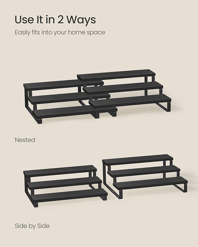 SONGMICS Display Risers, Set of 2 Engineered Wood Perfume Organizer Stand, 3-Tier Cupcake Stand Holder, Spice Rack, Shelf Risers for Figures, Dessert Shelves, Ebony Black and Ink Black UKCS116B01-Ruum Studio Home