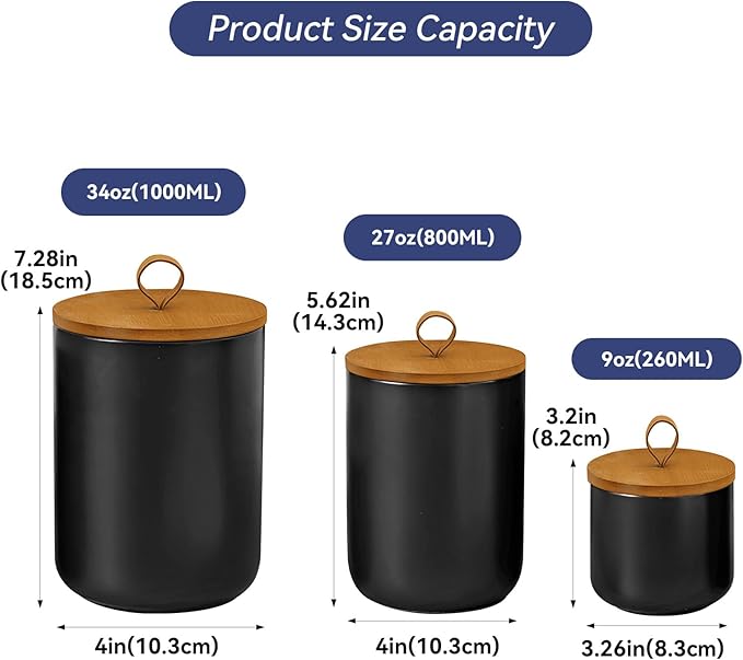 Ceramic Storage Jars, Modern Elegant Highly Polished Airtight Gorgeous Storage Canisters with Wooden Lid Small Food Stroage Jar for Kitchen Spice Tea Vanilla Sugar Coffee Beans (Black medium)-Ruum Studio Home