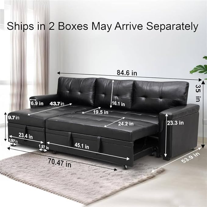 Naomi Home Modern Sectional Sofa with Storage Chaise Black/Air Leather-Ruum Studio Home