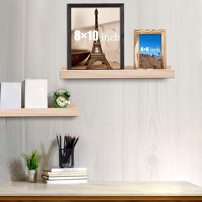 AZSKY Picture Ledge Shelf, Small Floating Shelves Set of 2, 16 Inches Nursery Book Shelves for Toys Storage, Kids Bookshelf Wall Mounted for Living Room Bedroom Decor Books Photo Frames,Natural-Ruum Studio Home