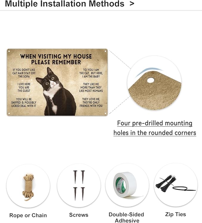 ALKB Funny Tuxedo Cat-Themed Sign 8x12 Inch - Visitor’s Guide to Interacting with Cats - Gift for Cat Lovers’ Home Decor-Ruum Studio Home