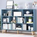 IOTXY Wooden Open Shelf Bookcase - 3-Tier Floor Standing Display Cabinet Rack with Legs, 10 Cubes Bookshelf, Bright Blue-Ruum Studio Home