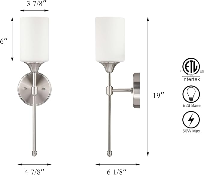 XiNBEi Lighting Wall Light 1 Light Wall Sconce with Glass, Bath Vanity Sconce for Bathroom Bedroom & Living Room, Brushed Nickel Finish XB-W1216-BN-Ruum Studio Home