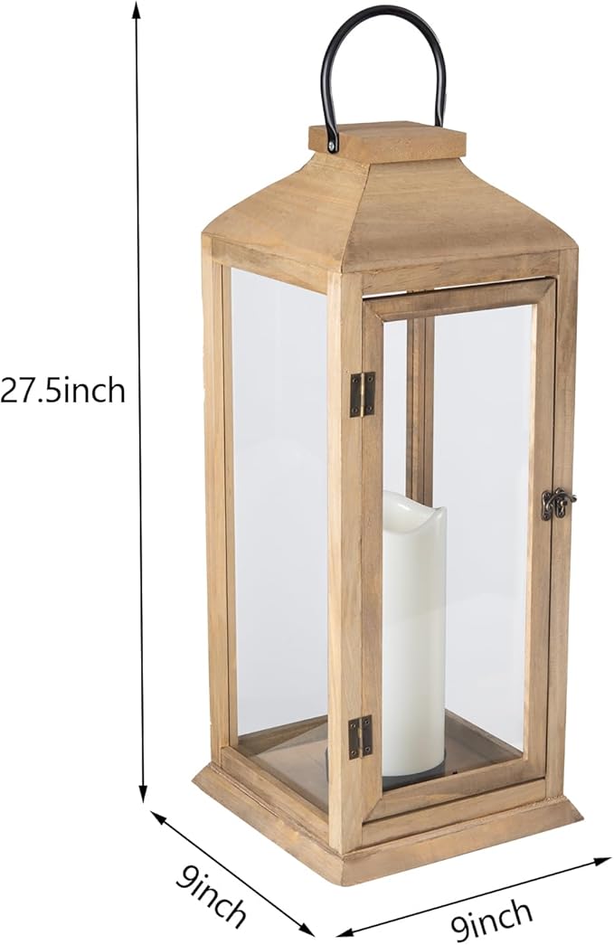 Bdor 2 Pack Lanterns Decorative - 27.5in New Zealand Pine Lanterns Decorative with Flameless Pillar Candles, Decorative Lanterns for Home Decor, Indoor Outdoor, Front Porch, Garden, Farmhouse Style-Ruum Studio Home